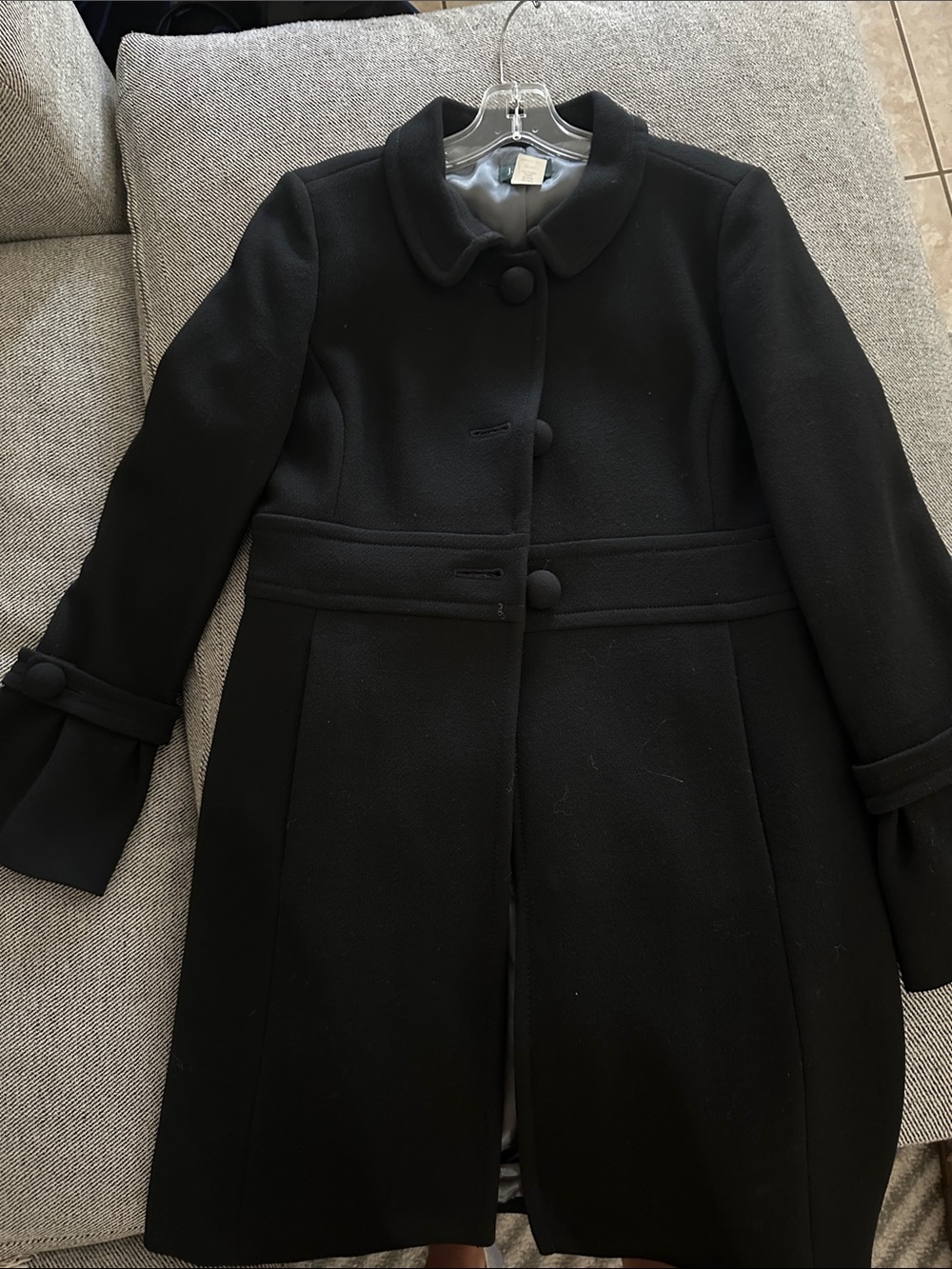 J.Crew Black Wool Pea Coat with Rounded Collar